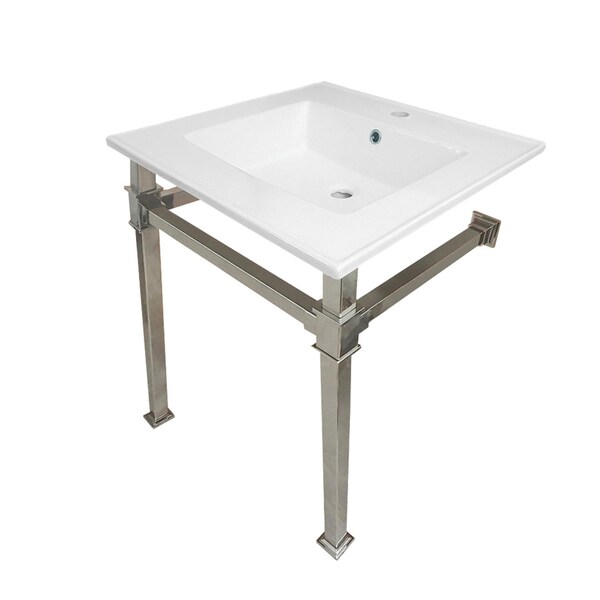 Kingston Brass KVPB25221Q6 25-Inch Ceramic Console Sink (1-Hole), White/Polished Nickel KVPB25221Q6 - main
